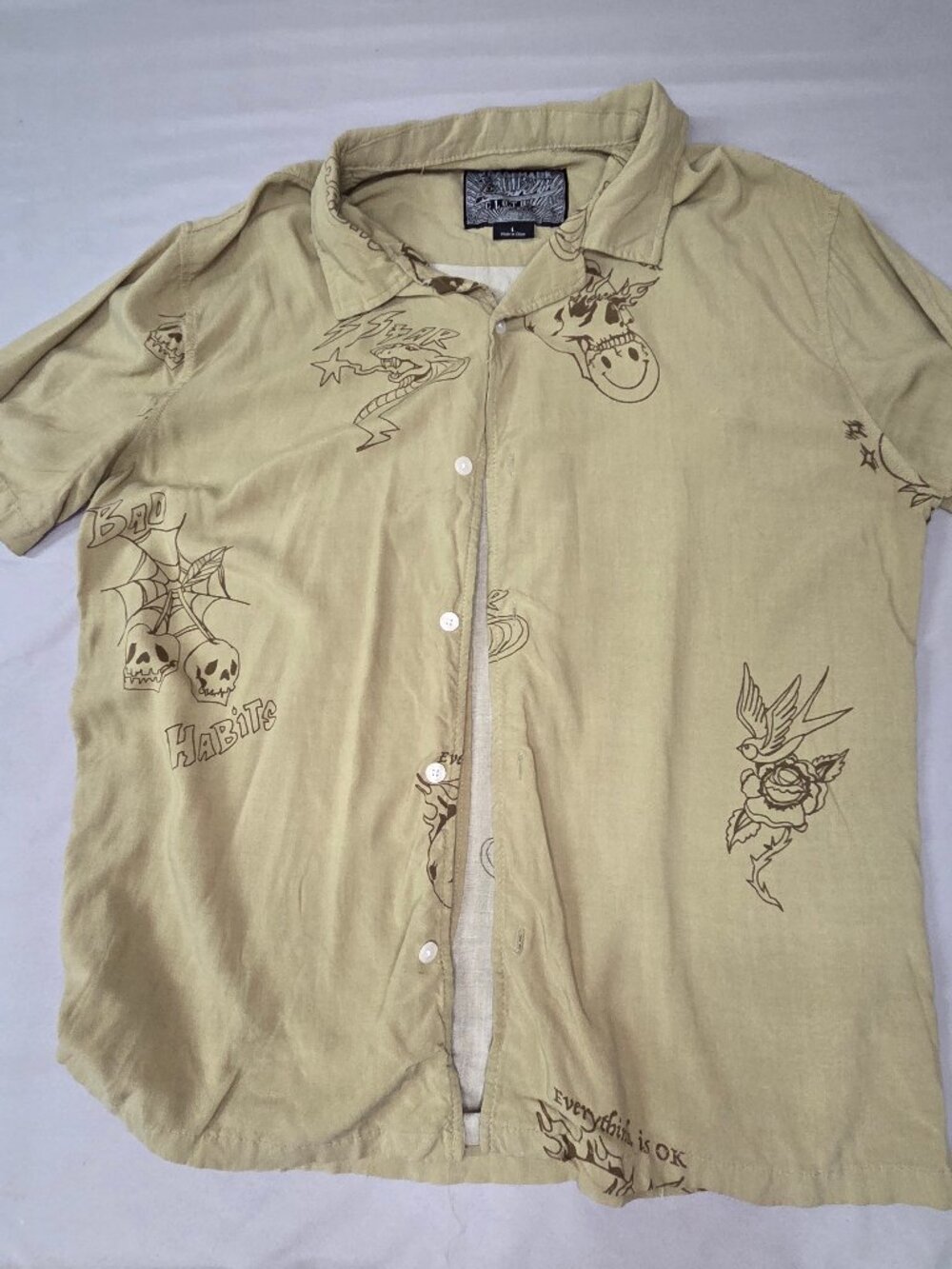 Brooklyn Cloth Tattoo Flash Rayon Shirt Mens L